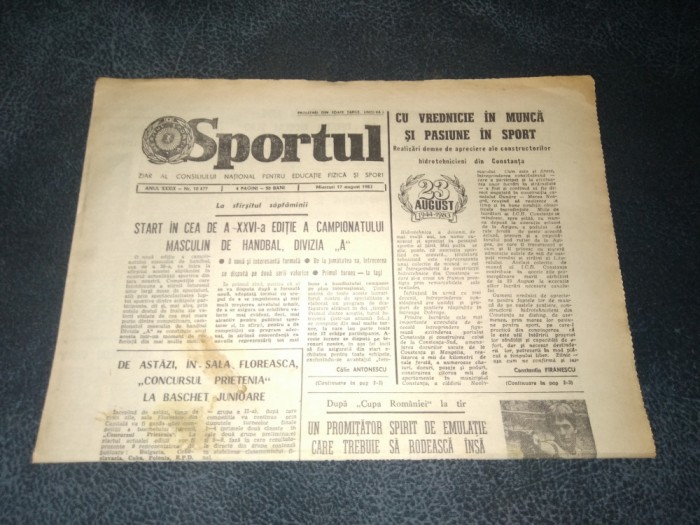 ZIARUL SPORTUL 17 AUGUST 1983