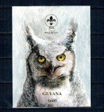 Guyana 1993 - Păsări, bufnita, cercetași, folio gold, colita neuzata pe h&acirc;rtie groasa