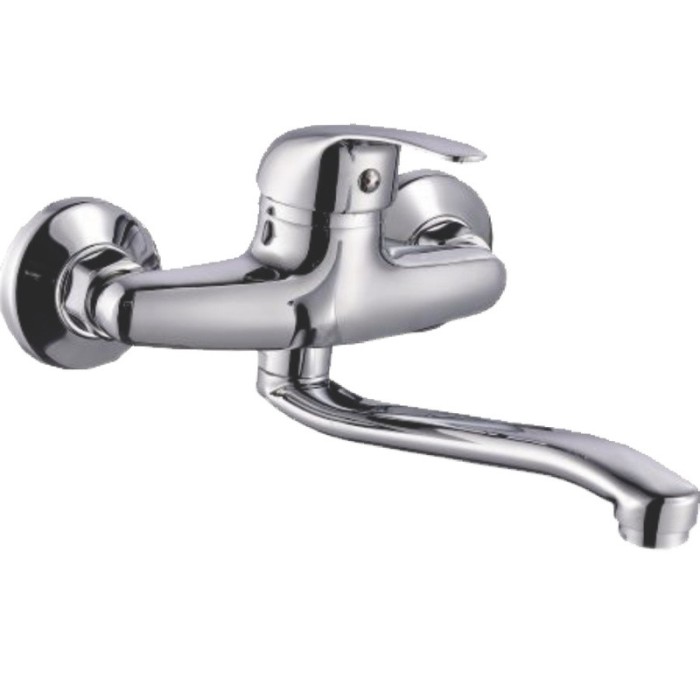 Baterie monobloc pentru perete, cu teava lunga, cromata
