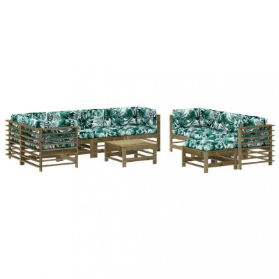 Set mobilier de gradina cu perne, 10 piese, lemn de pin tratat foto