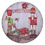 Cumpara ieftin Platou Decorativ Crăciun, Model Soldat De Lemn Și Crăciunițe, Diametru 33 cm, Plastic