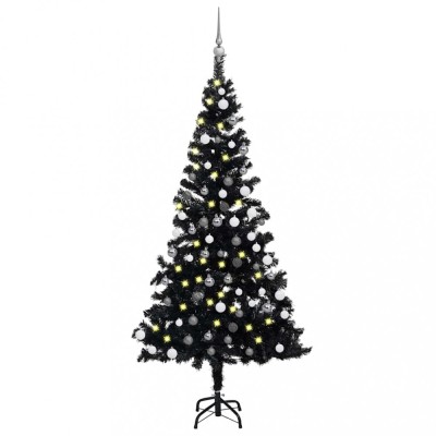 vidaXL Brad Crăciun pre-iluminat cu set globuri, negru, 120 cm, PVC 3077674 foto