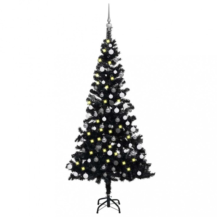 vidaXL Brad Crăciun pre-iluminat cu set globuri, negru, 120 cm, PVC 3077674