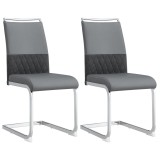 Set de 2 scaune moderne pentru sufragerie, cu spătar &icirc;nalt, din PU și material textil, pentru bucătărie și birou, Gri