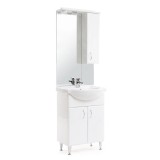 Set Mobilier Baie Leziter Bianca Plus 55 Alb Lucios cu Oglinda si Iluminare Integrata, MDF, 82x55x48cm