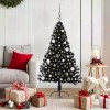 Pom de Crăciun artificial pre-iluminat Negru 150 cm PVC