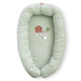 Suport de dormit Babynest 2in1 bara protectie patut Premium Bumbac, Funny Farm 95x65x18 cm