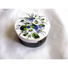 Cutie rotunda cu elemente florale, cutie din lemn 38693