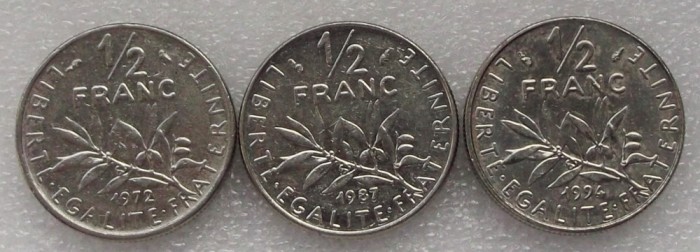 G5. Franta set / lot 1/2 Franc 1972 1987 1994 **