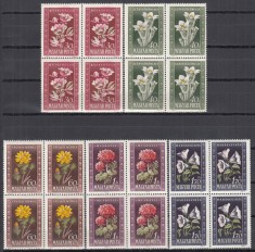 UNGARIA 1950 FLORA SERIA IN BLOC DE 4 TIMBRE MNH