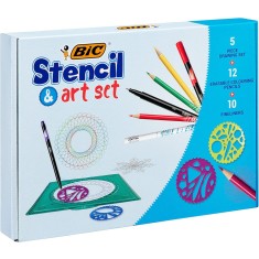 Set creativ BIC, 27 piese, sabloane, carioci, creioane colorate
