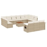 Set canapele de gradina, 14 piese, cu perne, bej, poliratan