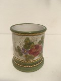 Vaza Ceramica Etno, Motiv Floral, Cana Decorativa, 10cm Inaltime, 9cm Diametru