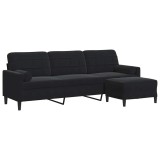 Cumpara ieftin Canapea cu 3 locuri si taburet, negru, 210 cm, catifea