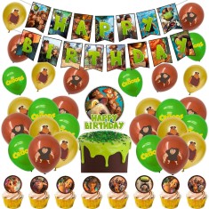 Set de 18 baloane, 25 accesorii tort sau briose si 1 banner pentru petrecere, perfect pentru zile de nastere, aniversari The Croods Multicolor 16 cm 4