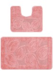 Set 2 Covorase Baie Model Flora 2580, Marimi 60 x 100 50 x 60 cm, Roz, Inaltime Fir 0, Antiderapant, Antialergic, Polipropilena