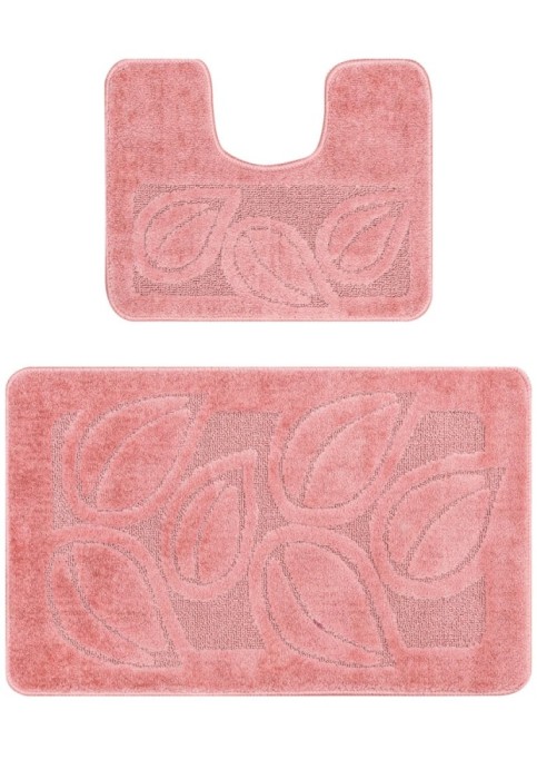 Set 2 Covorase Baie Model Flora 2580, Marimi 60 x 100 50 x 60 cm, Roz, Inaltime Fir 0, Antiderapant, Antialergic, Polipropilena