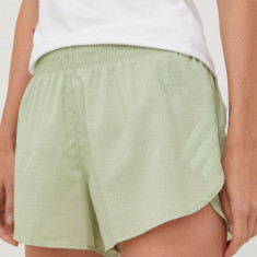 adidas Performance pantaloni scurți de alergare Adizero Split femei, culoarea verde, neted, high waist