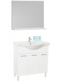 Set mobilier baie cu lavoar GN1531, front MDF cu lavoar ceramic, 80 cm, 3 usi, picioare reglabile cromate, balamale soft close si oglinda baie cu poli