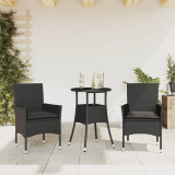 VidaXL Set mobilier de grădină cu perne 3 piese negru poliratan&amp;sticlă