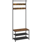 VASAGLE Cuier cu rafturi depozitare pantofi si ​​bara suspendata, industrial, 32x64x180 cm, maro rustic si negru Household NewTrend