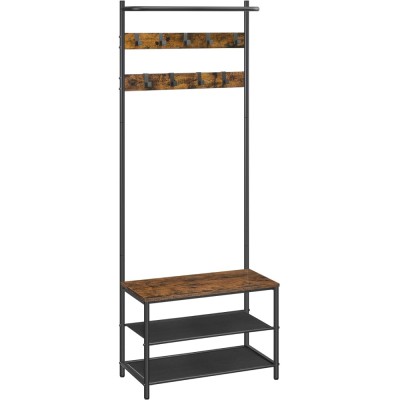 VASAGLE Cuier cu rafturi depozitare pantofi si ​​bara suspendata, industrial, 32x64x180 cm, maro rustic si negru Household NewTrend foto