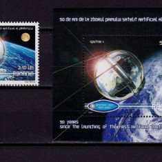 RO 2007 ,LP 1785+1786 ,"50 ani satelitul Sputnik 1"- serie+colita 411 ,MNH