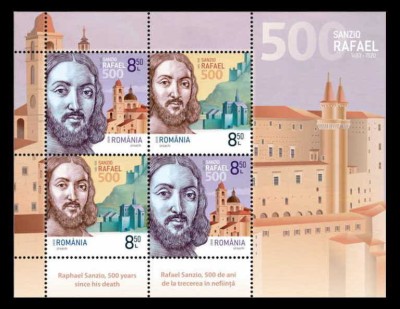 RO 2020 ,LP 2299 a ,&amp;quot;Rafael -500 ani de la moarte&amp;quot; , colita 843/tiraj 3400 ,MNH foto