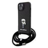 Husa iPhone 15 Karl Lagerfeld Saffiano Crossbody, Monogram Metal Pin Karl, KLHCP15SSASKNPSK
