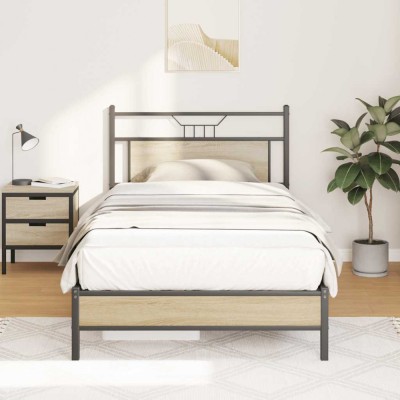 vidaXL Cadru de pat fără saltea Stejar Sonoma 107x203cm Lemn prelucrat 4106940 foto