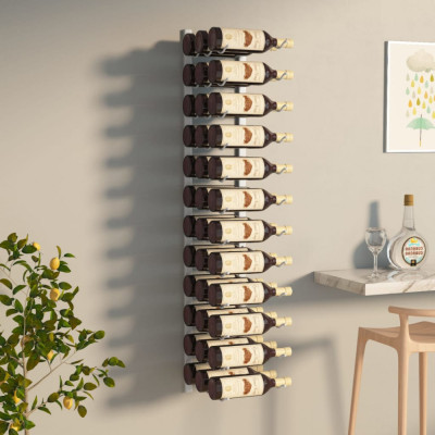 vidaXL Suport sticle de vin montat pe perete, 36 sticle, alb, fier foto