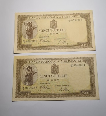500 lei 1941 Aprilie AUNC Unc Serii Consecutive foto