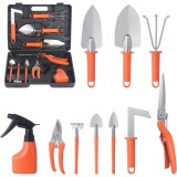 Set 10 unelte de gr&Auml;din&Auml; din o&Egrave;el inoxidabil, m&Atilde;&cent;nere portocalii, cutie inclus&Auml;, 37x28x7 cm &acirc; pentru plantare, sol, &Atilde;ngrijire plante, negru