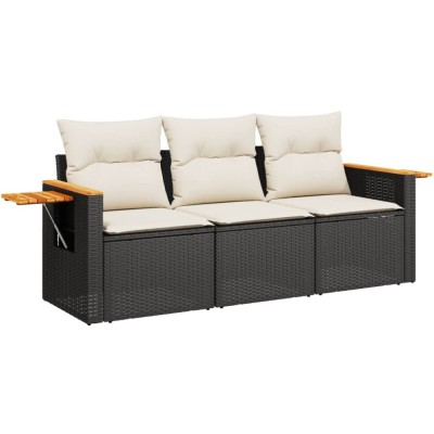 Set mobilier de gradina cu perne, 3 piese, negru, poliratan foto