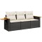 Set mobilier de gradina cu perne, 3 piese, negru, poliratan