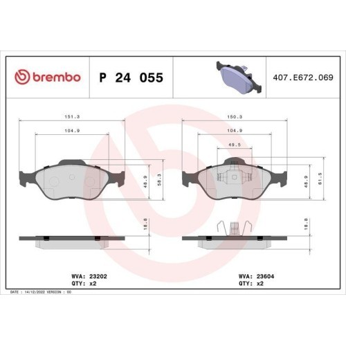 Placute frana Ford Fiesta Box/Liftback (Jv) 05.98-08.03, Fiesta Box (J5 J3) 02.96-, Fiesta 4 (Ja Jb) 08.95-06.06, Fiesta 5 (Jh Jd) 11.01-12.14, Fiest