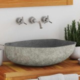 Chiuvetă Piatră R&acirc;u Naturală Ovală 45-53 cm vidaXL Antracit - Lavoar Rustic Baie