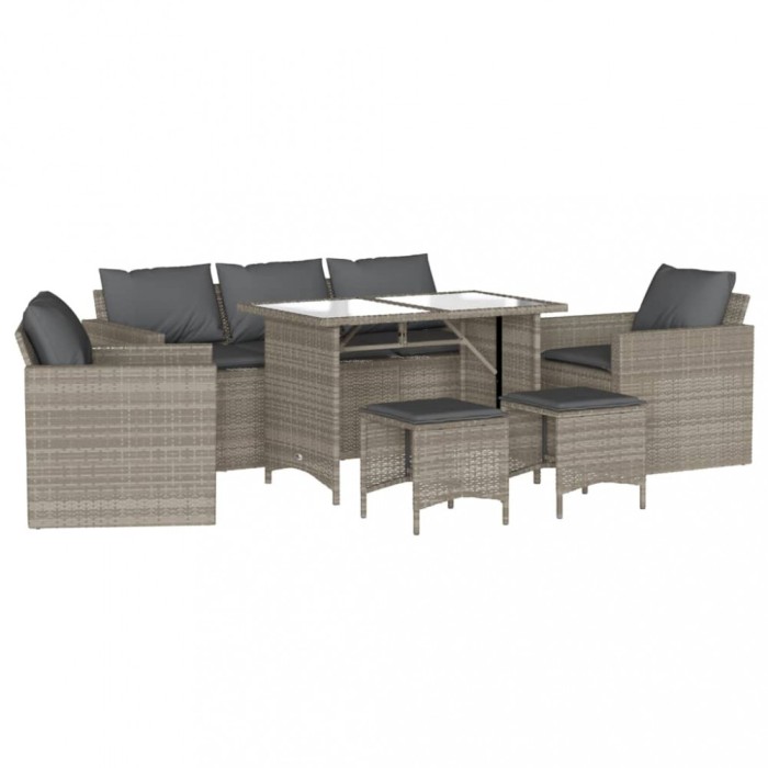 Set canapele de gradina cu perne, 6 piese gri deschis poliratan