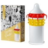 Prezervativ Egzo Lucky Dude cu puncte si tentacule, latex, diametru 52mm, lungime 180mm, lubrifiat, 1 buc