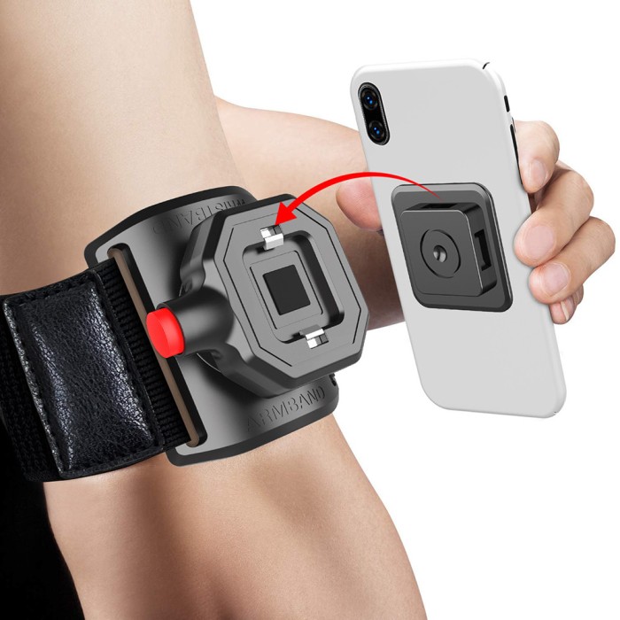Techsuit - Sports Armband with Phone Locker (TSA1) - Velcro Mounting Strap, Quick Button Release, 3M Glue, max 6.8&amp;quot; - Black