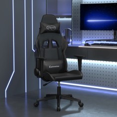 vidaXL Scaun de gaming de masaj, negru, piele ecologica foto