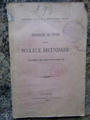 PROGRAME DE STUDII PENTRU SCOALELE SECUNDARE 1899 foto
