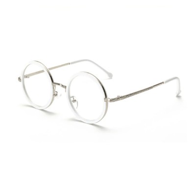 Ochelari rama alba 3mm rotunzi lentila transparenta gen unisex model retro foto