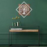 Decoratiune de perete, Tree v2, 50% lemn/50% metal, Dimensiune: 54 x 54 cm, Nuc / Argint, Skyler