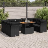 vidaXL Set canapele de grădină cu perne, 10 piese, negru, poliratan 3326967