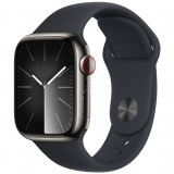 Apple Watch 9, GPS, Cellular, Carcasa Graphite Stainless Steel 41mm, Midnight Sport Band - S/M