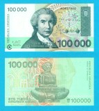 Croatia (p#27) 100 000 Dinars 1993 UNC 'Bo&scaron;ković' serie: AO457988; (ROG CITITI DETALIILE!)