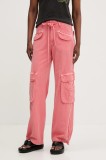 Desigual pantaloni ALEJANDRIA femei, culoarea roz, fason cargo, high waist, 25SWPW27