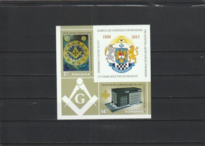 ROMANIA 2015 LP 2070 a 135 ANI MAREA LOJA NATIONALA BLOC DE 2 TIMBRE NEDANTELATE MNH NESTAMPILAT foto