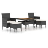 Set mobilier gradina, 5 piese, negru, poliratan si lemn acacia